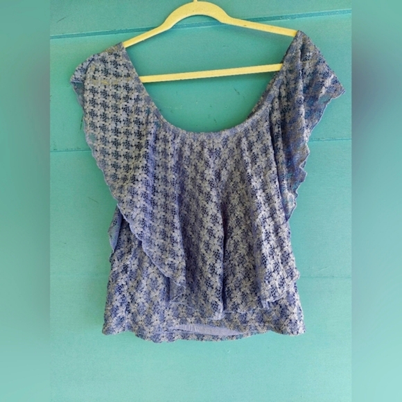 Off The Shoulder Ruffle Top in Periwinkle - Picture 3 of 5